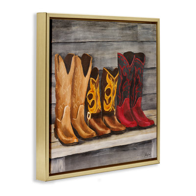 Lined Up Cowboy Boots Framed Floater Canvas Wall Art by Josefina