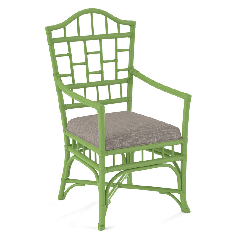 Chippendale Upholstered Arm Chair, Brass, Stone Crypton Performance; 0884-83