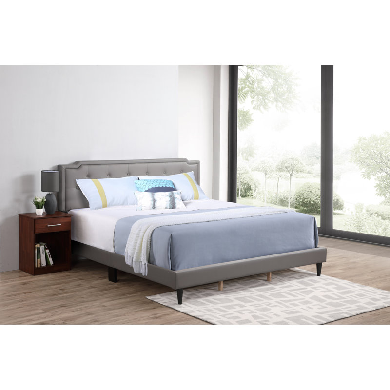 Upholstered Panel Bed, King, Gray
