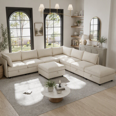 Modular Sectional Sofa, Convertible Sleeper Sectional Sofa Set with Under‑Seat Storage, Flexible Fabric Modular Combinations for Living Room