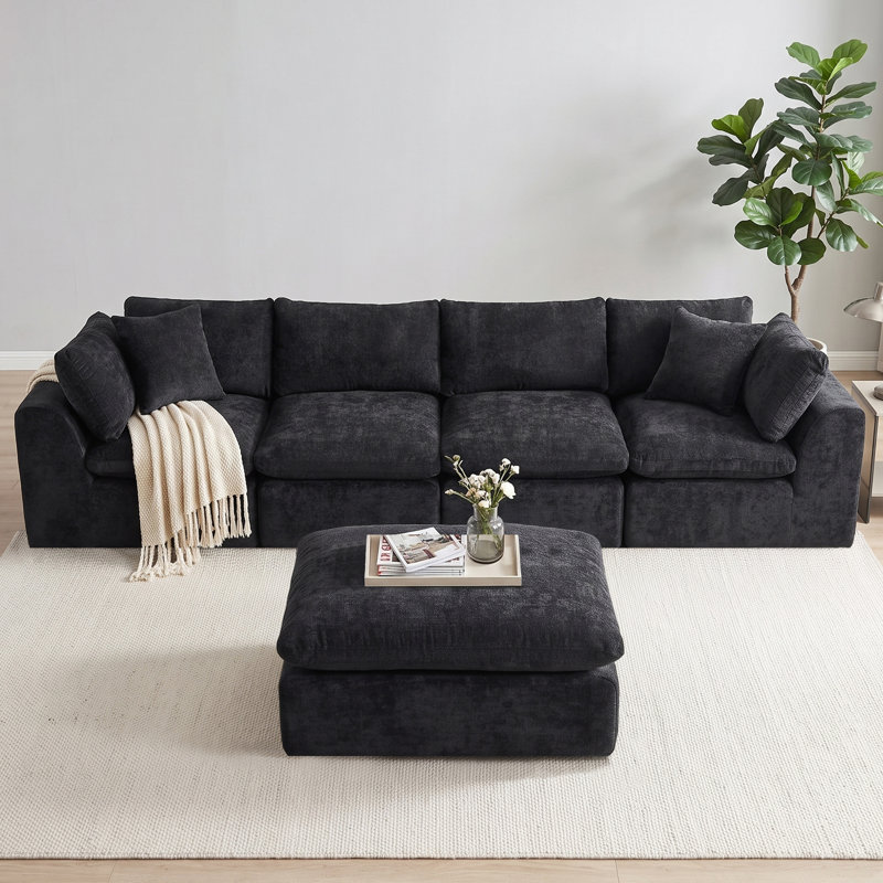 Canapé modulaire en L de 140 po avec repose-pieds modulaire en forme de L avec repose-pieds, canapé 4 places en chenille, aucun assemblage requis