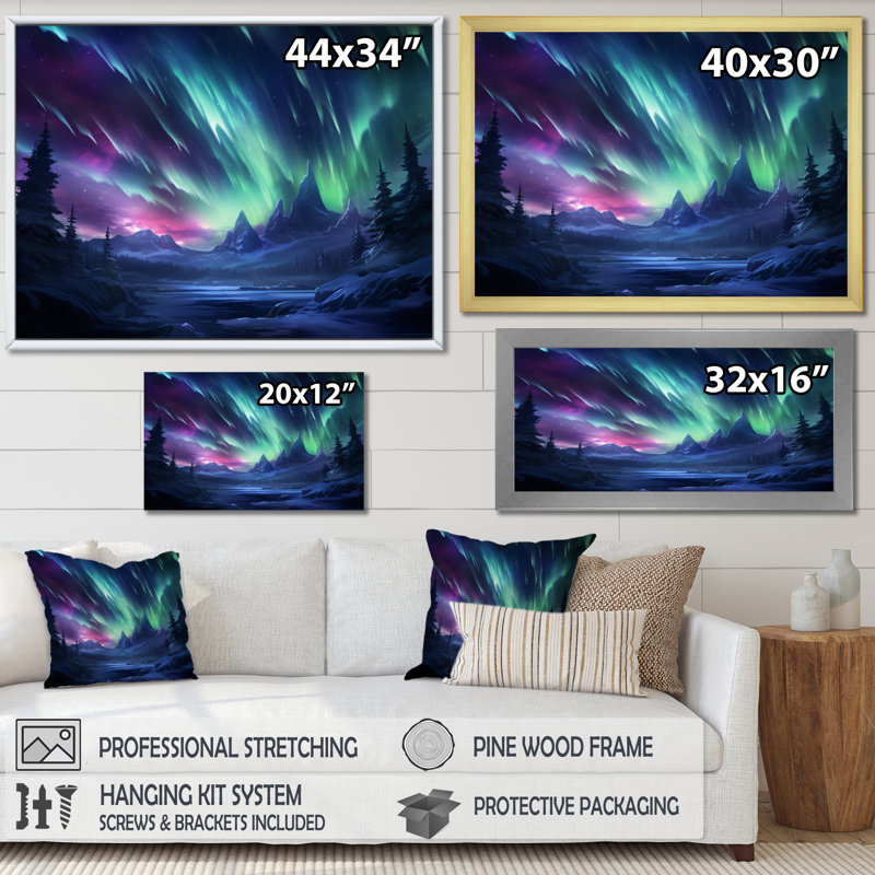 «Vibrant Northern Lights» sur toile, Cadre flottant noir, 30" H x 40" W