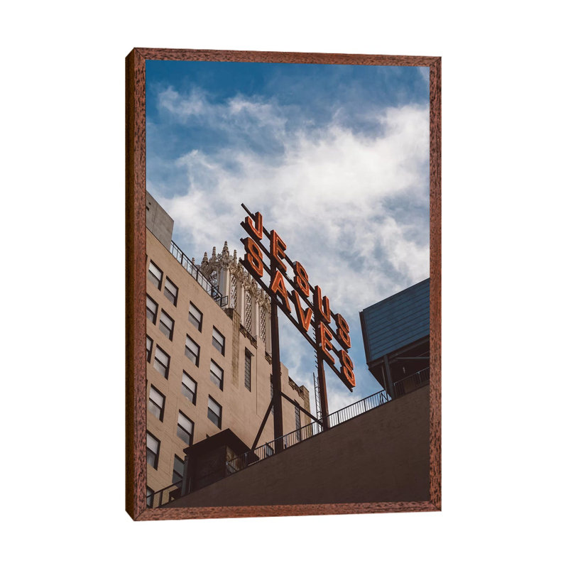 Jesus Saves LA 1 Piece Wall Art on Canvas, 66.04cm H x 45.72cm W x 3.81cm D, Classic Brown Wood Framed