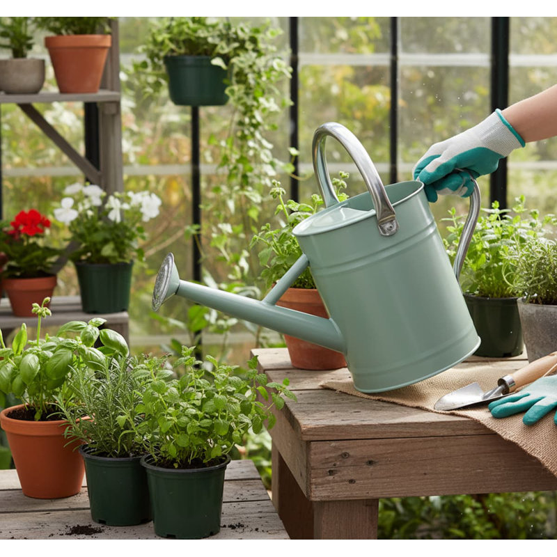Metal Watering Can with Removable Spout, Galvanized 1 gal., Perfect for Indoor & Outdoor Use (Yellow), Green