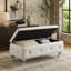 Banc de rangement capitonné en cuir reconstitué blanc avec décor en cristal