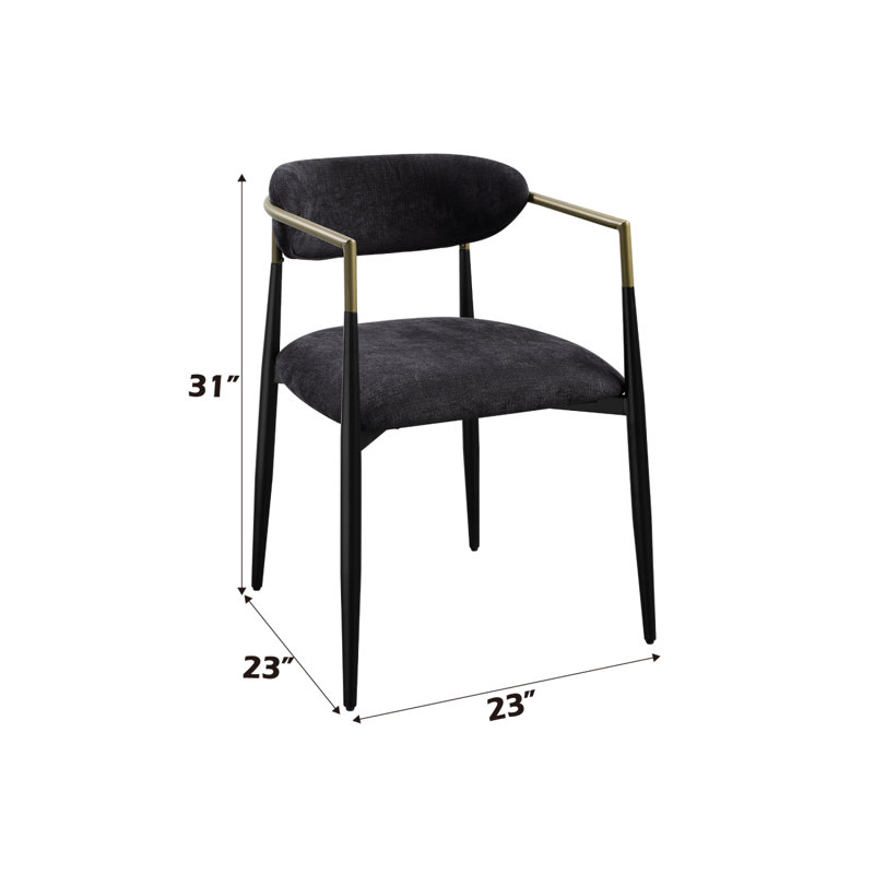 Chaise d'appoint en chenille noire et finition noire Jaramillo (ensemble de 2), Noir chenille