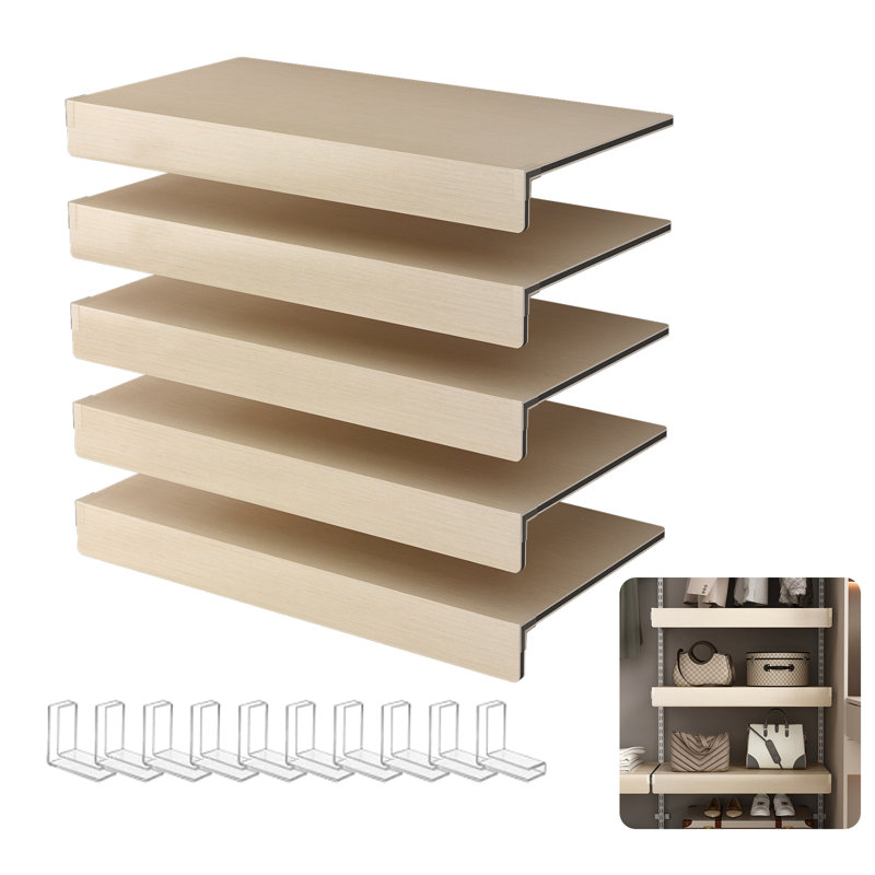 5 housses de tablettes grillagées en mousse avec ton de chêne pour étagères de cuisine de placard amovibles, grain de bois imprimé, 0,75 mm d'épaisseur, 10 tablettes de salle de bain en acrylique à angle droit de protection, décoratives
