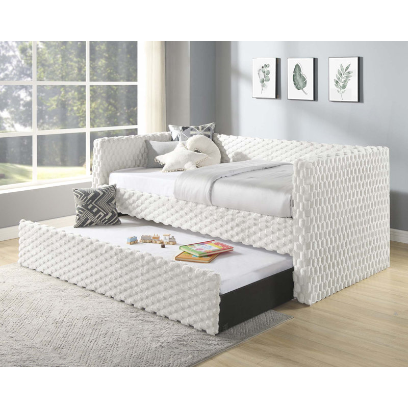 Beautiful 1pc Modern Daybed  Armrest Pull Out Trundle Bedroom Living Room Furniture, White