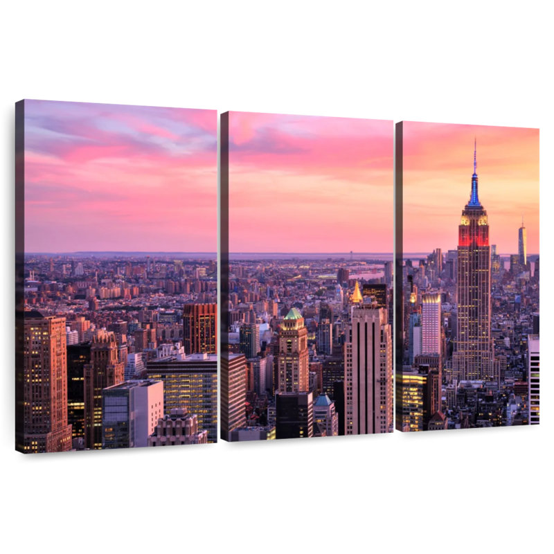 Sebbie NYC Skyline au coucher du soleil, H 48 po x l 74 po