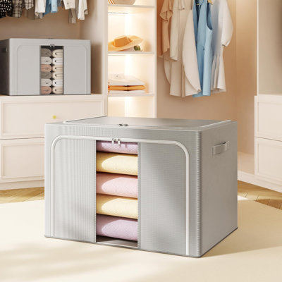 3 Pack 100L Foldable Storage Boxes with Metal Frame for Clothes Sheets Blankets Pillows Towels