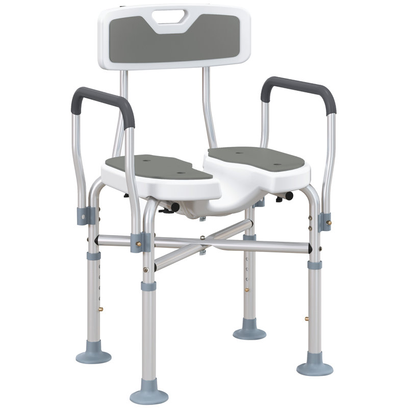 Macneil Padded Bath Chair with Slotted Seat and Adjustable Height, Grey