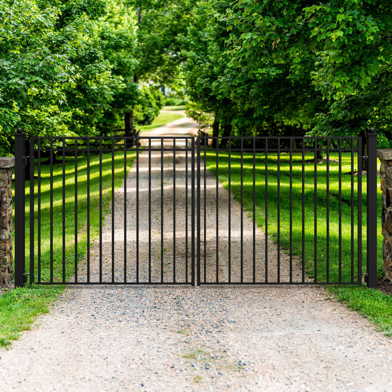 Madrid Style Black Steel Dual Swing Driveway Gate 12 x 6 Feet