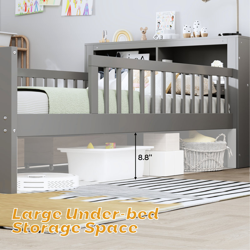 Lit simple avec rangement et tête de lit, Gris