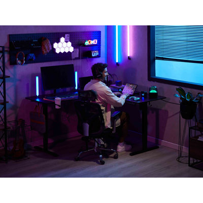 75" Reversible L Shaped Standing Desk, Height Adjustable with Cup Holder, Electric Corner Computer Workstation, Sit Stand up Home Office, Ergonomic Ga