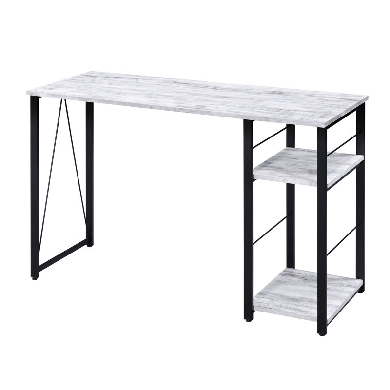 Bureau rectangulaire industriel à 2 étagères, fini noir, tons gris et blanc