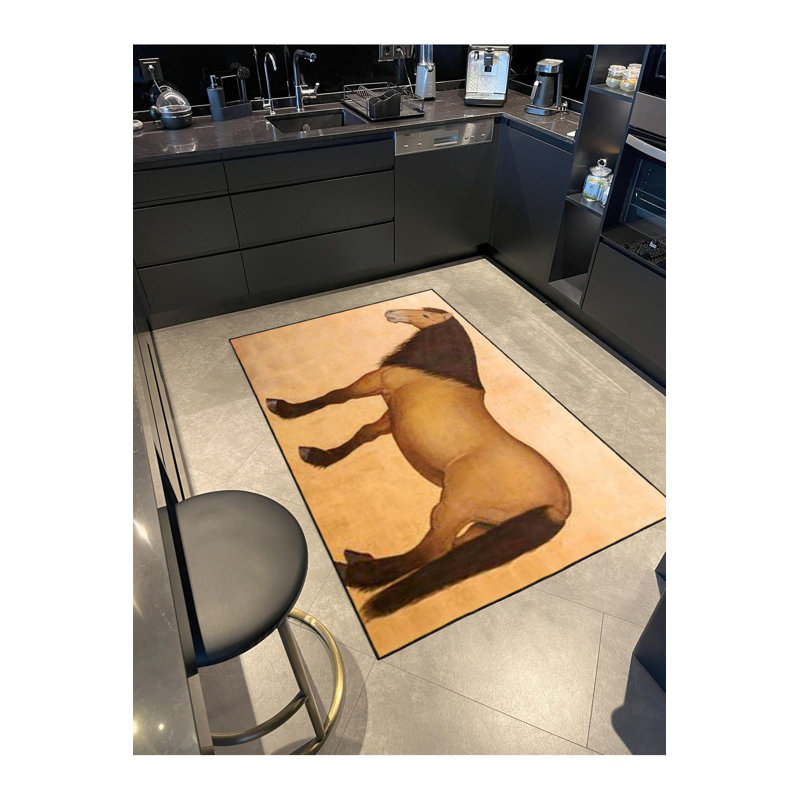 Tapis décoratif à motif animal de cheval brun lavable à la machine, Tapis de couloir 3 pi 3 po x 6 pi 7 po