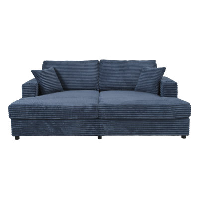 86.5" Oversized Loveseat Chaise Lounge Sectional Sofa Bed Corduroy Sleeper Sofa With Two Usb Ports , Two Cup Holders And Two Throw Pillows For Living Room And Bedroom