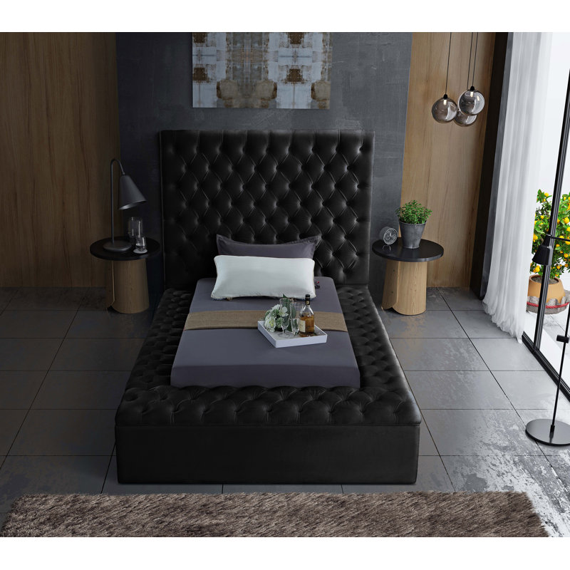 Lit plateforme tapissier avec rangement Johnnay, Velours noir, Simple