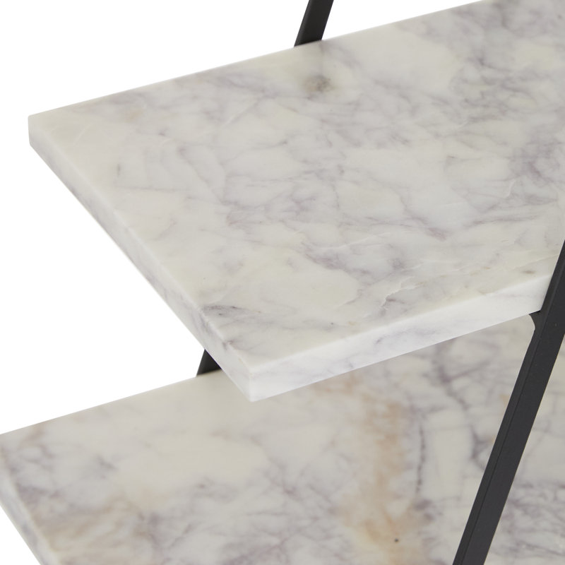 Elevated 20" White Marble and Black Metal 3-Tier Rectangular Server