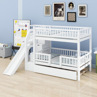 Lit superposé polyvalent pour enfants avec escalier de rangement multifonctionnel, accessoire de glissade et lit gigogne supplémentaire