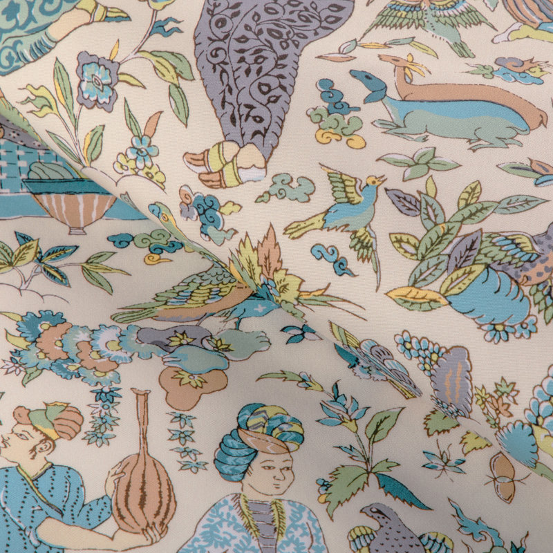 La Menagerie Shalimar Print 100% Cotton Fabric, Aqua/Leaf