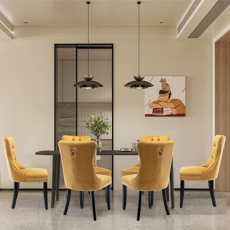 Delafield Lux Kitchen Dining Chairs, Yellow, Set Of 6, Wood