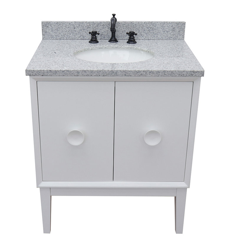 Crumley 31'' Single Bathroom Vanity with Top, White/Gray Granite