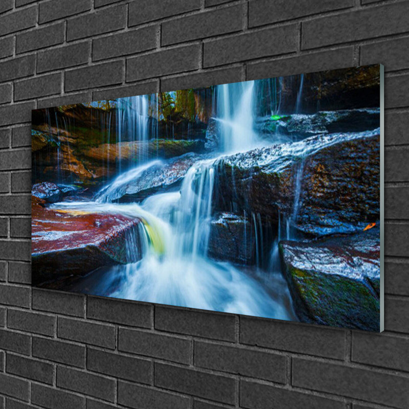 Landscape Waterfall Rocks - No Frame Print on Glass