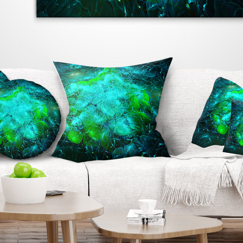 Fractal Smoke Texture - coussin décoratif imprimé abstrait vert, 16 po x 16 po, Coussin décoratif