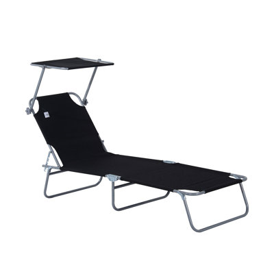 Pool Sun Tanning Chair With Adjustable And Foldable Structure - Black Beach Feature Shade For Relaxing