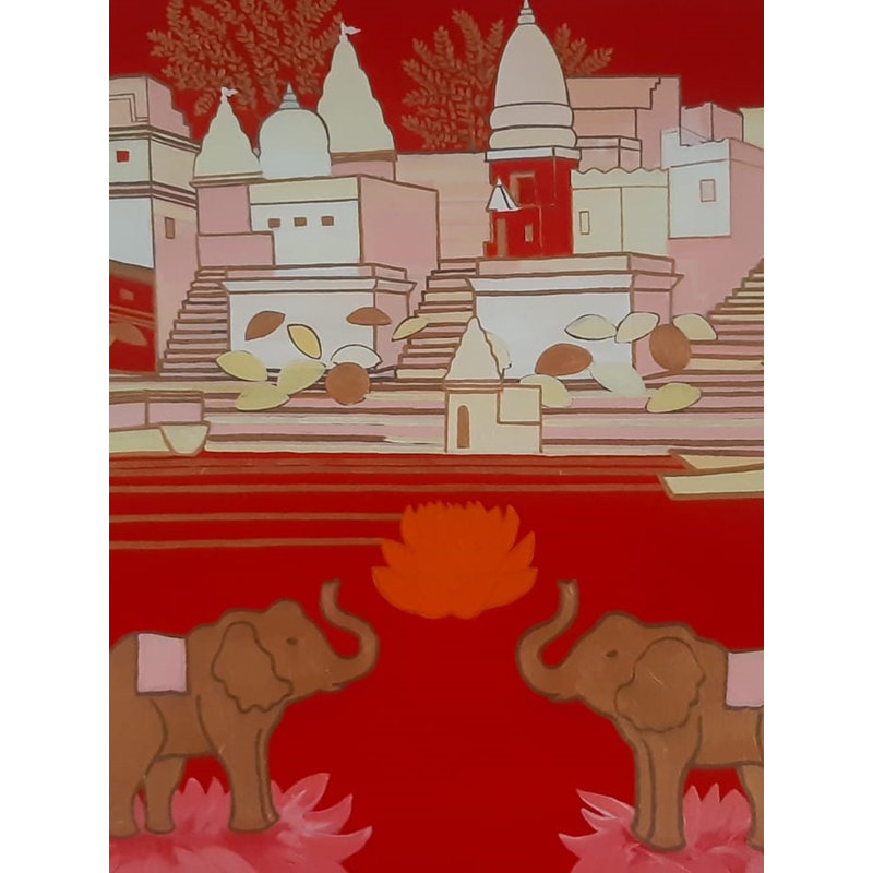 Temple Ghat | Acrylique sur toile | Par Debrata Basu | Pour la décoration murale