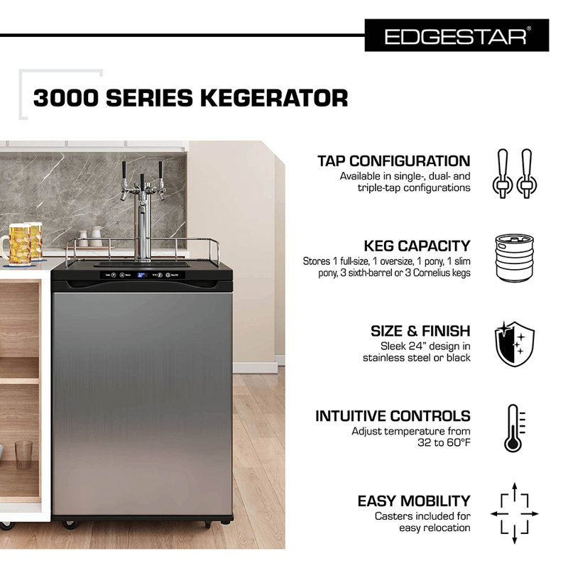 EdgeStar 5.6 Cubic Feet Triple Tap Freestanding Kegerator with, Black