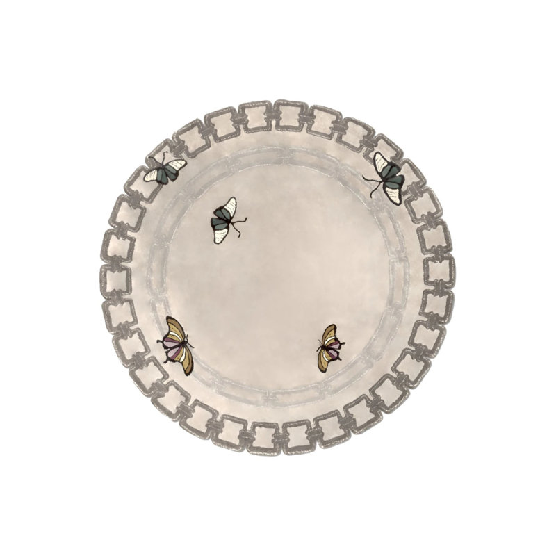 Butterfly Figured Gray Round Woven Base Round Decorative Carpet, Round 2'8"