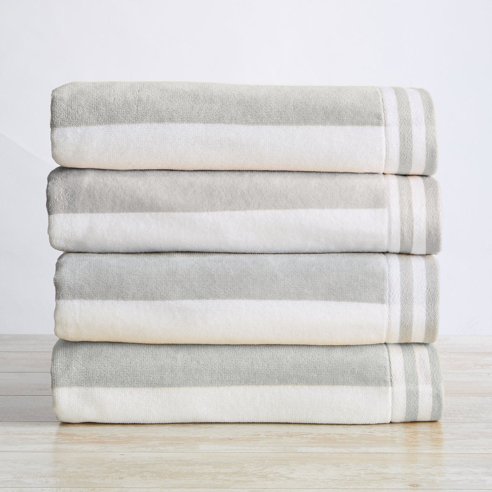 Edgartown Striped Cotton Beach Towels, Pale Gray
