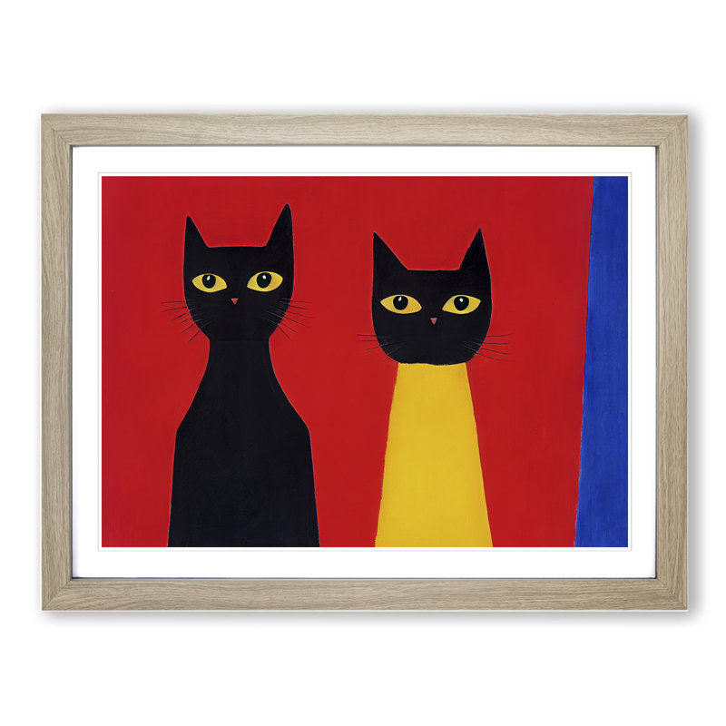 Two Abstract Cats Vol.5 - Framed Print, 25cm H x 34cm W x 2cm D, Oak Framed