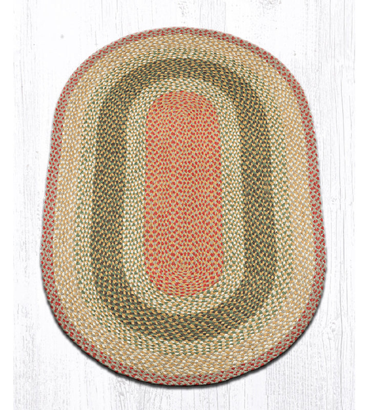  Tapis ovale olive, bourgogne et gris en jute tressé - Tapis rustique fait à la main, Ovale 3 pi x 5 pi