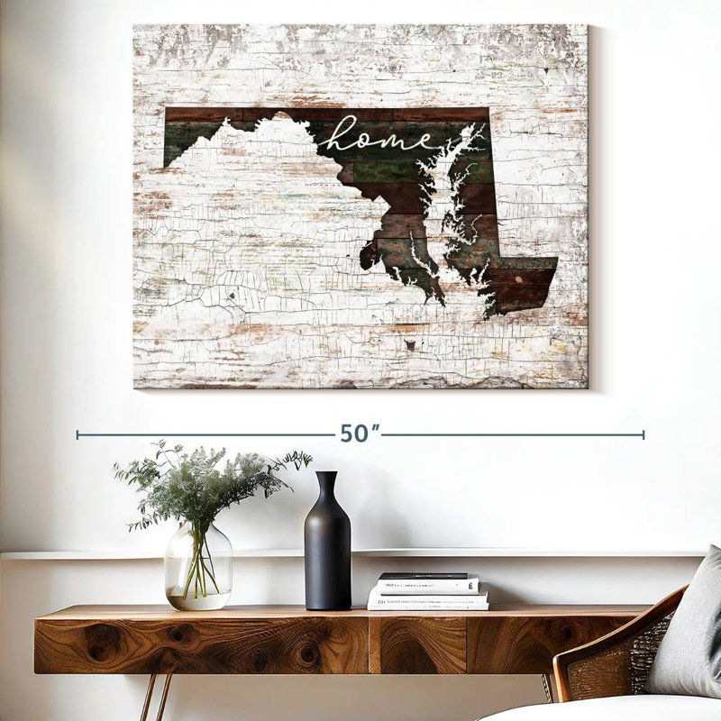 Maryland Home Map sur impression sur toile, H 32 po x l 40 po x P 1,25 po