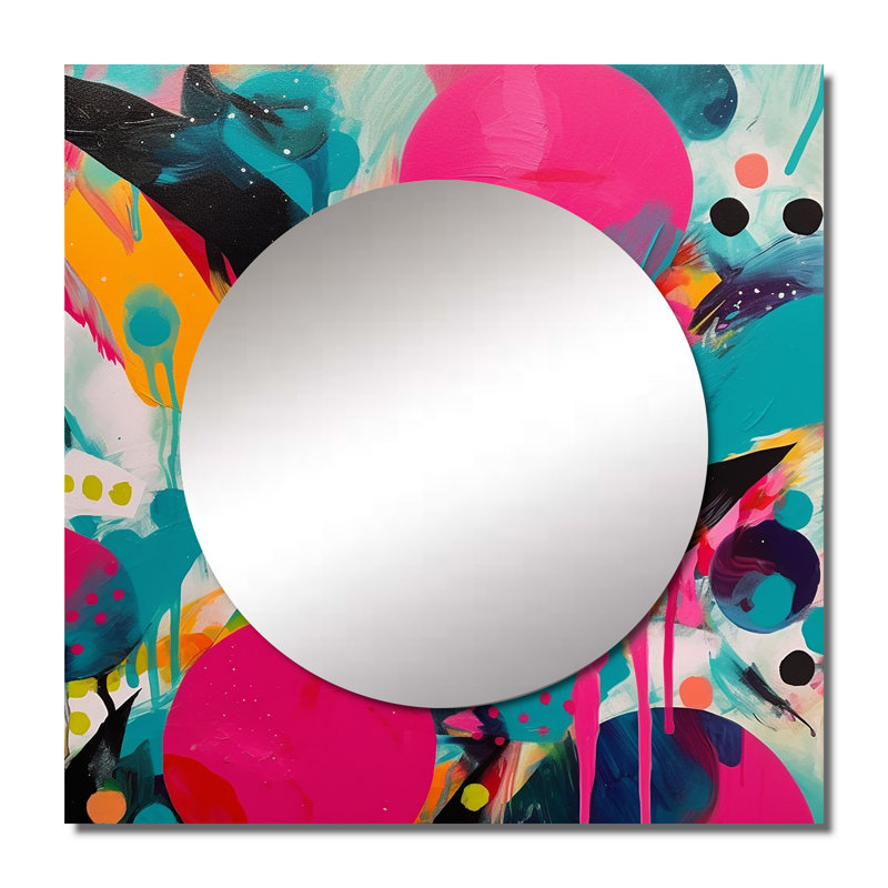 Kwenton - Enigme abstraite rose et turquoise abstraite grande décoration murale carrée pour chambre à coucher, 36 po x 36 po
