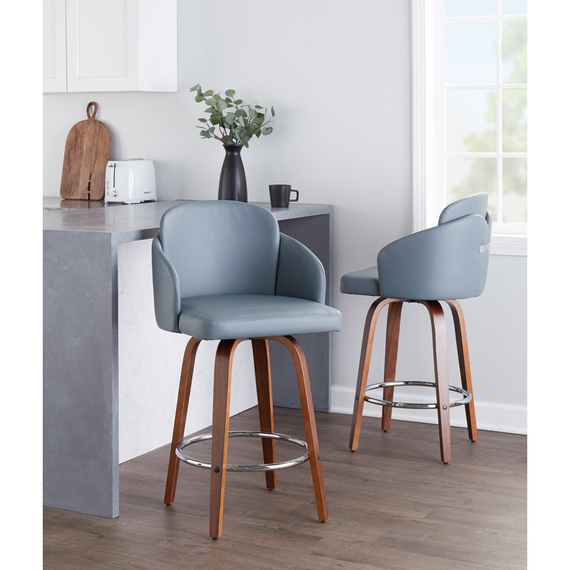 Violetta Swivel Upholstered Counter Stool, Walnut, Camel Faux Leather