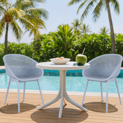 2-Pack Light Blue Modern Lounge Chairs With 36 Inch Round Table, All-Weather PP Plastic For Indoor/Outdoor Use