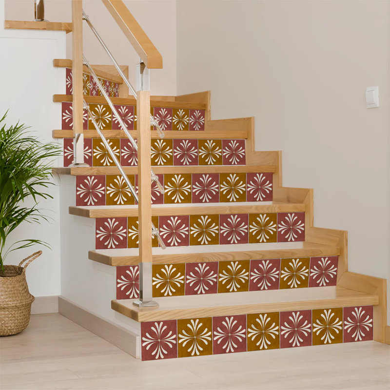 8'' W x 8'' L Vinyl Peel and Stick Mosaic Tile, Brown/Dark Goldenrod