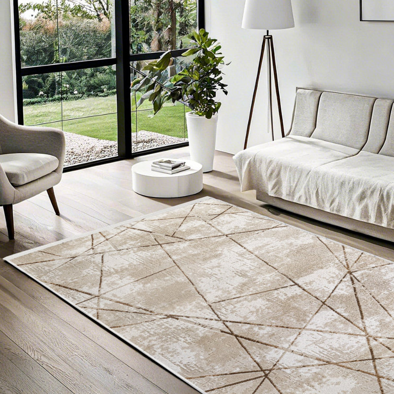 Tapis beige antidérapant à motif géométrique tissé à imprimé numérique