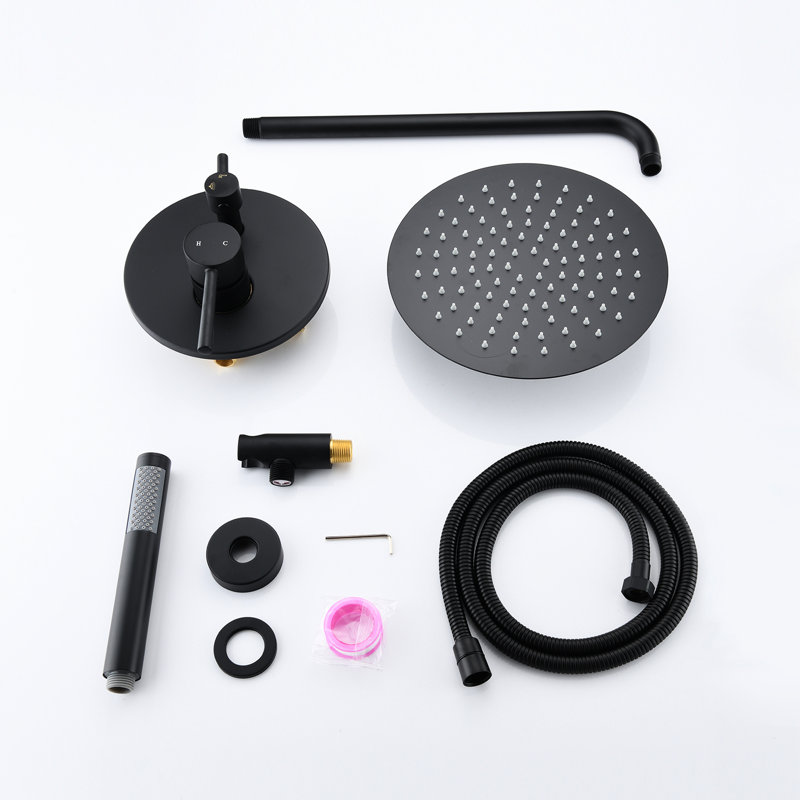Wall Mounted Shower System In Matt Black. 10" Rain Head & Handheld. Balancing Valve. Adjustable Holder. 360 Joint. Corrosion . 1.8 Gpm Flow Rate. Dual Head. Compatible With Us Pipe Black . And