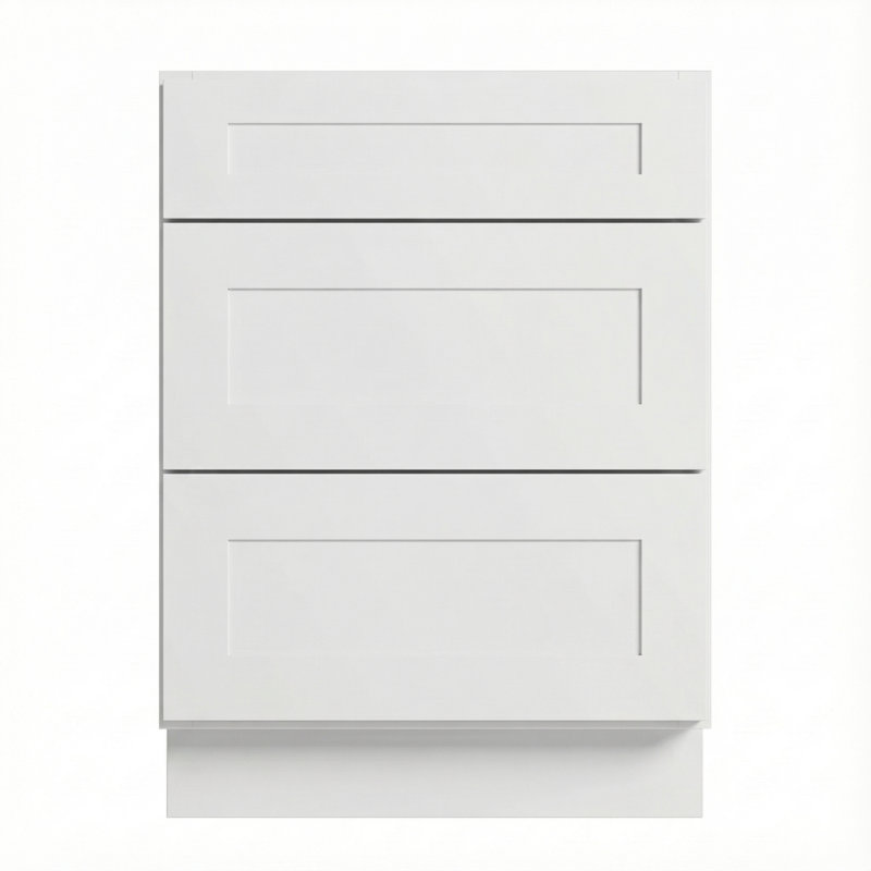 Armoire de cuisine Modern Shaker avec 3 tiroirs, structure en bouleau massif, glissières Dtc à fermeture en douceur à extension complète, tablettes réglables, options de largeurs multiples (12 po à 36 po)