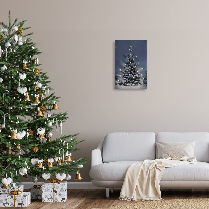 Arbre de Noël enneigé, toile par Lori Deiter, H 24 po x l 16 po