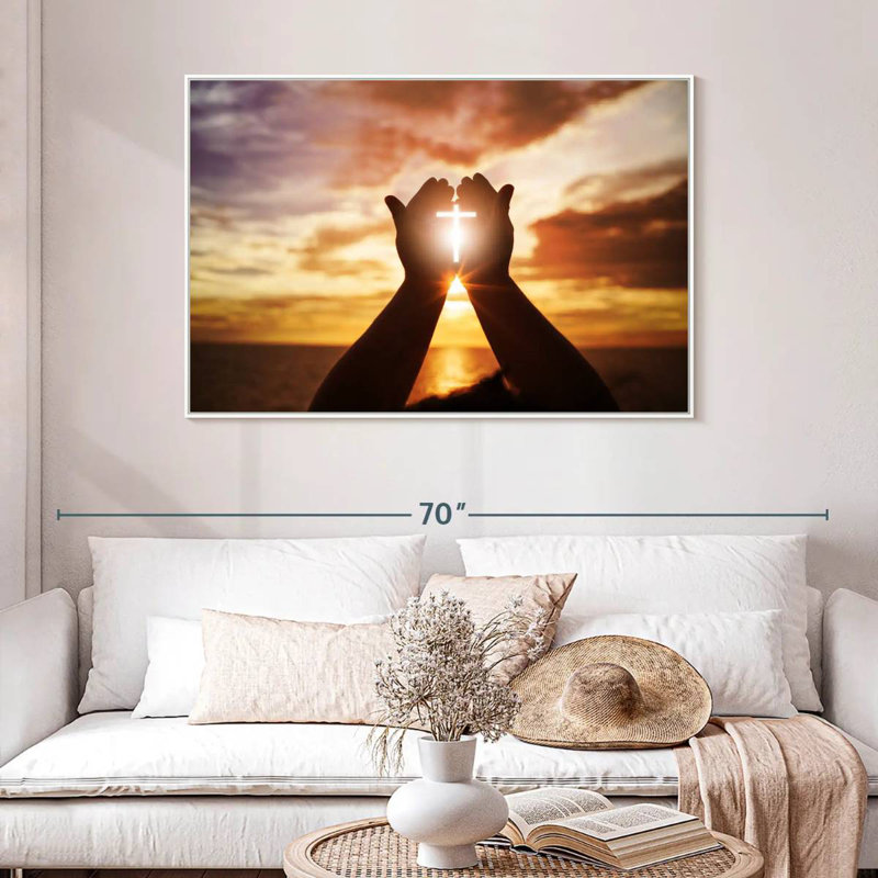 Croix de soleil brillante, Cadre flottant blanc, 46 po x 31 po