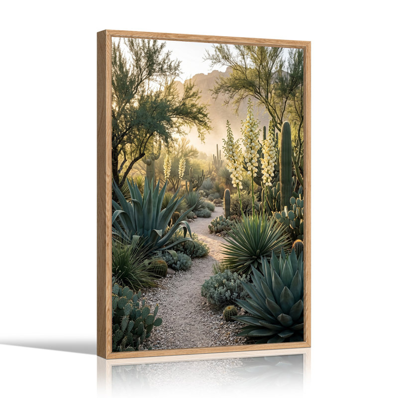 «Desert Cactus and Yucca Flower Garden Path», art mural, H 24 po x l 18 po
