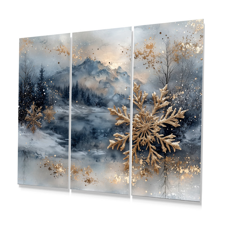 Gold Christmas Snowflakes I - Ensemble de décorations murales de Noël, Métal métal, H 32 po x l 48 po x P 1 po