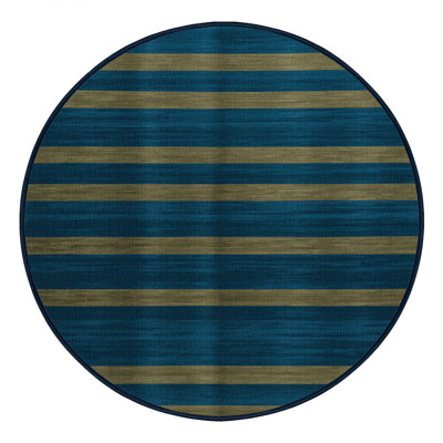 Tapis bleu à rayures horizontales lavable à la machine