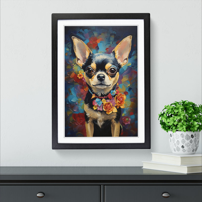 Chihuahua Contemporary - Single Picture Frame Print on Wood, Black, 34cm H x 25cm W x 2cm D